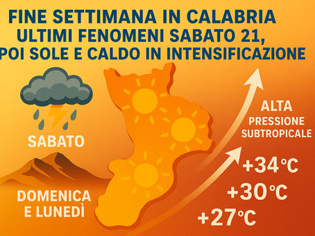 Fine settimana in Calabria: ultimi fenomeni Sabato 21, poi domina il sole con caldo in graduale intensificazione