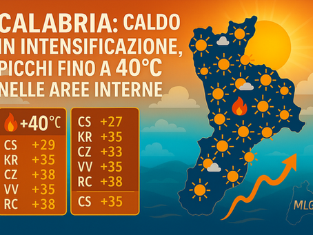 Calabria: caldo in intensificazione, picchi fino a 40° nelle aree interne. Per una temporanea diminuzione bisognerà attendere ancora almeno una settimana!
