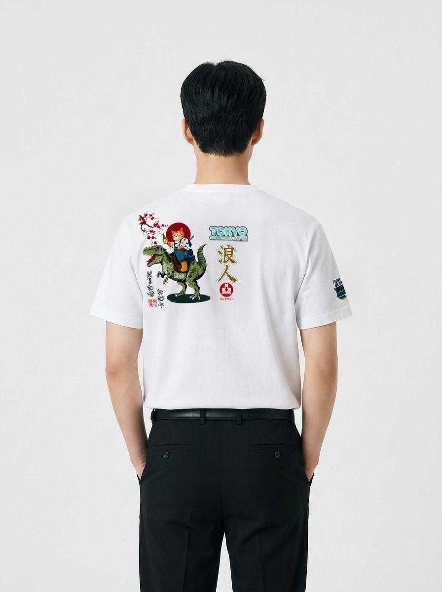 Thumbnail: Tokyo Samurai Cat Dino - E222 Mockup white color back side