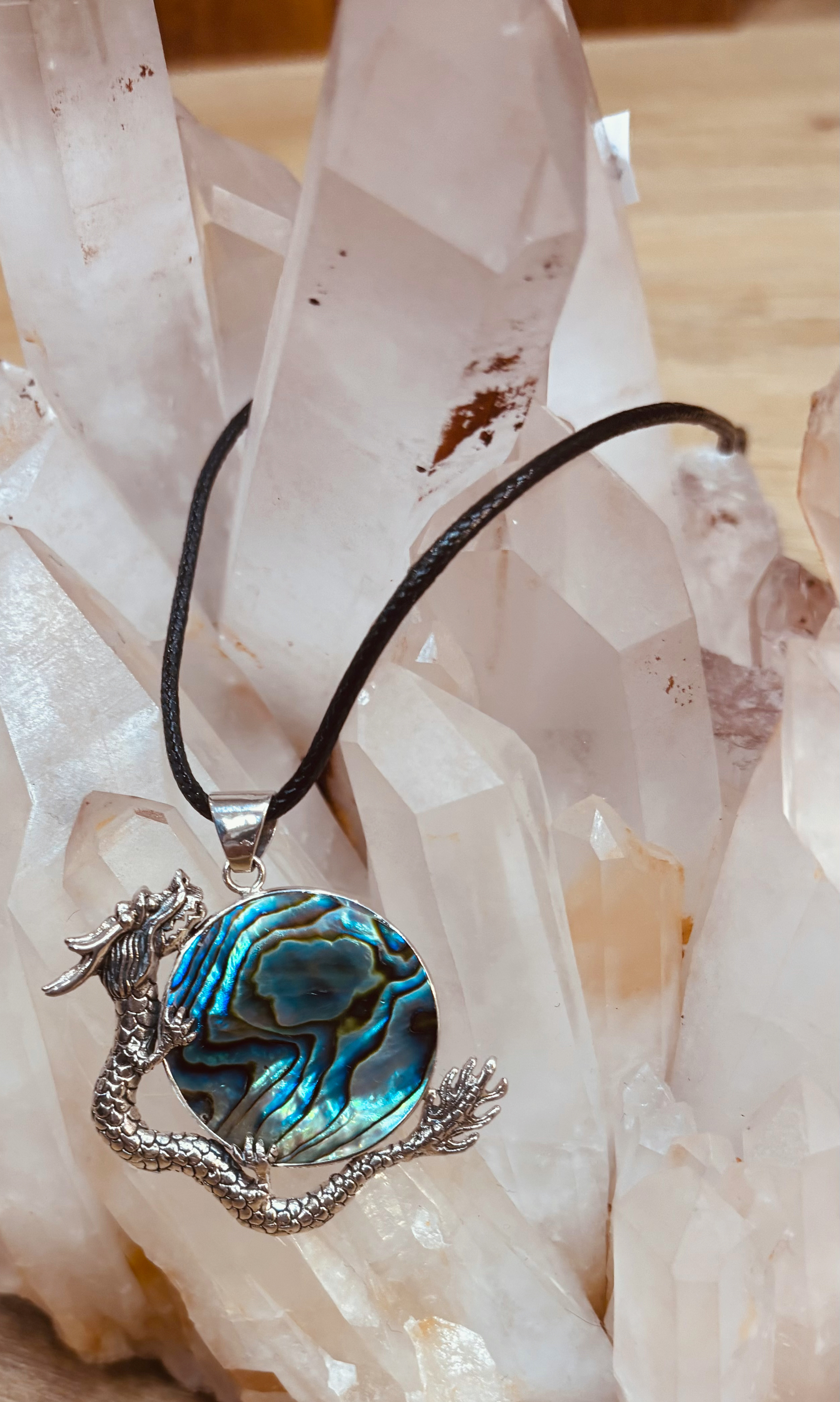 Sterling Silver Chinese Dragon Paua Shell Pendant 