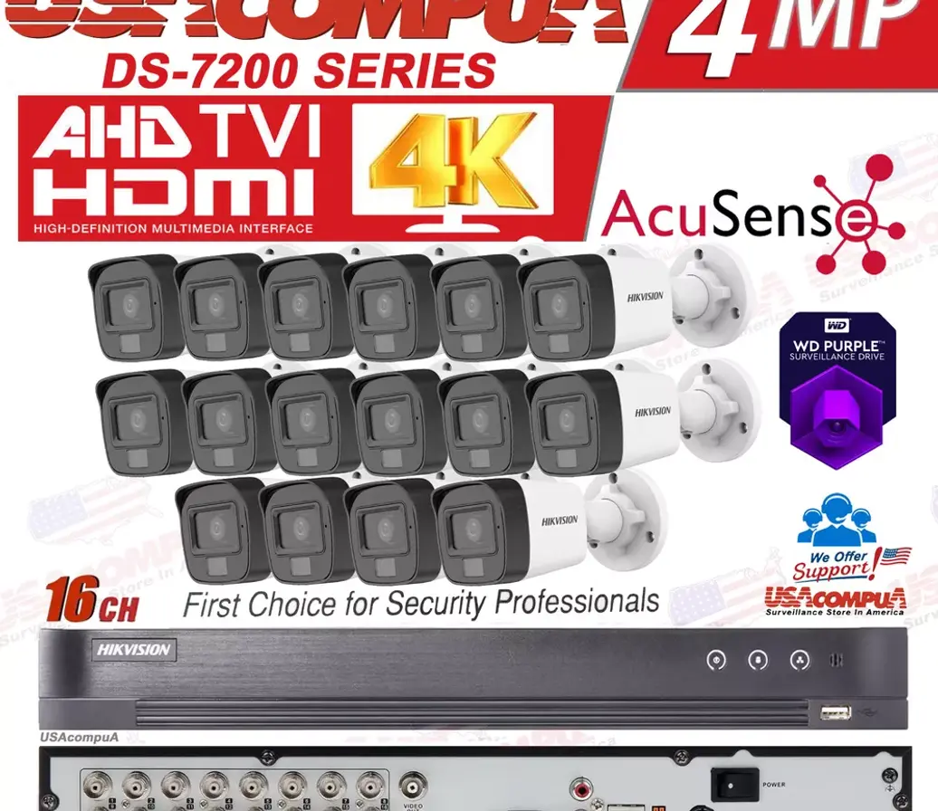 Hikvision 4K 16Ch Cctv Camera System Ds-7216Hqhi-M2/S W/ Bullet 3K Colorvu Lot