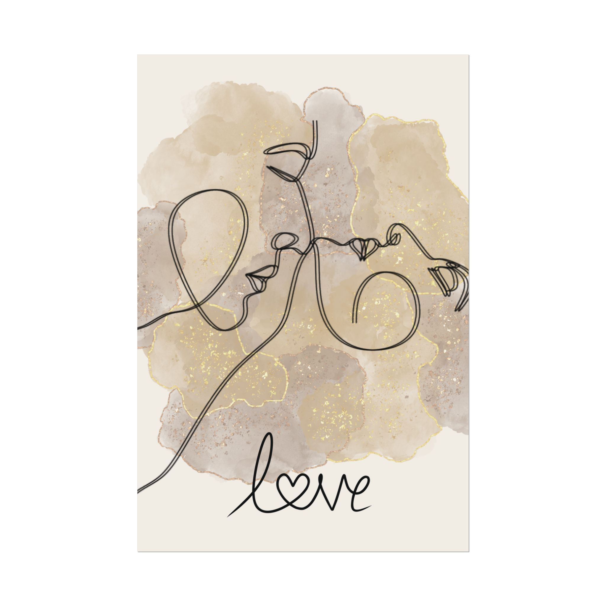  Minimalist Couple Embrace Line Drawing - Wall Art Print - Rolled Poster 