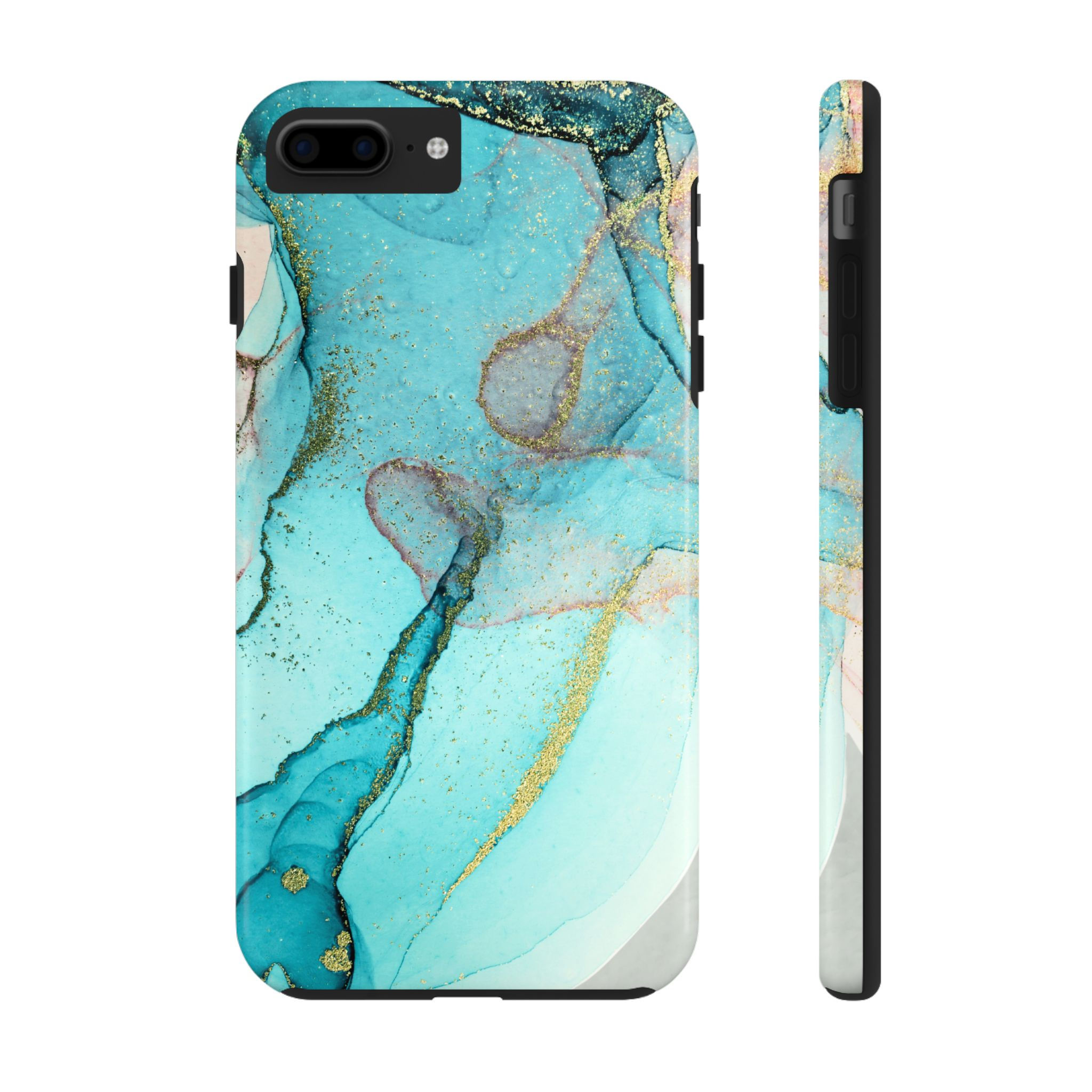  Turquoise & Gold Flowing Abstract Phone Case | Tough Cases for iPhone & Samsung