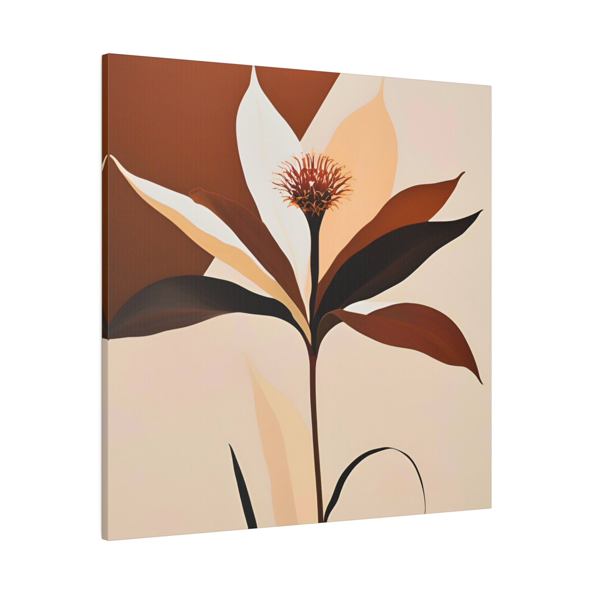  Deep Bronze and Cream Abstract Flower Canvas Art - Contemporary Wall Art