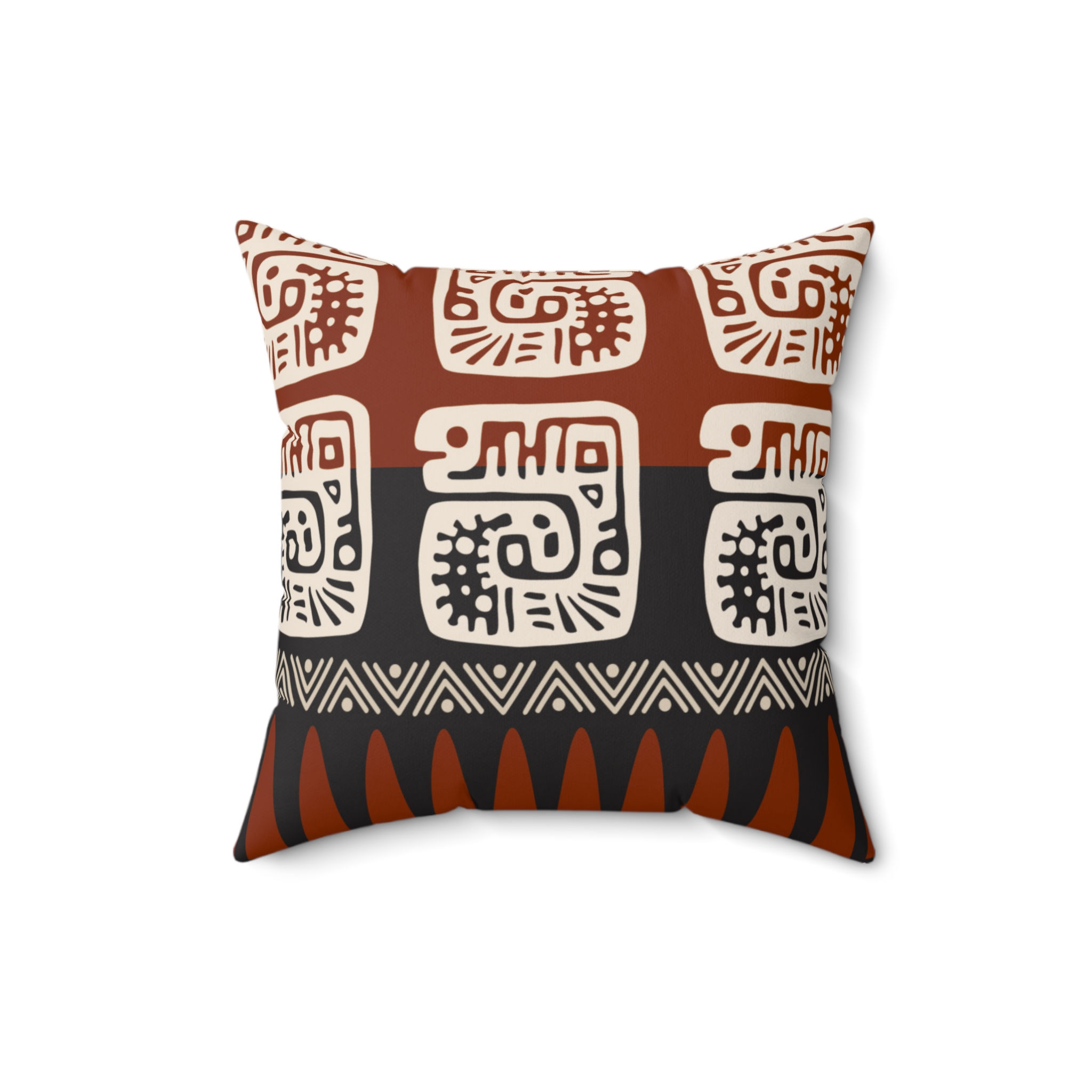 Contemporary Mayan Motif Cushion - Faux Suede - Bold Boho - Removable Cover