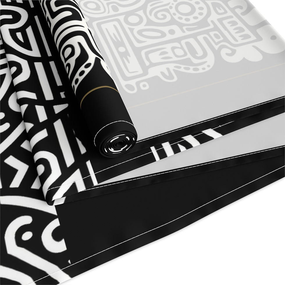 Thumbnail:  Bold Black & White Inca Aztec Mask Table Runner – Luxury Dining Home Decor 