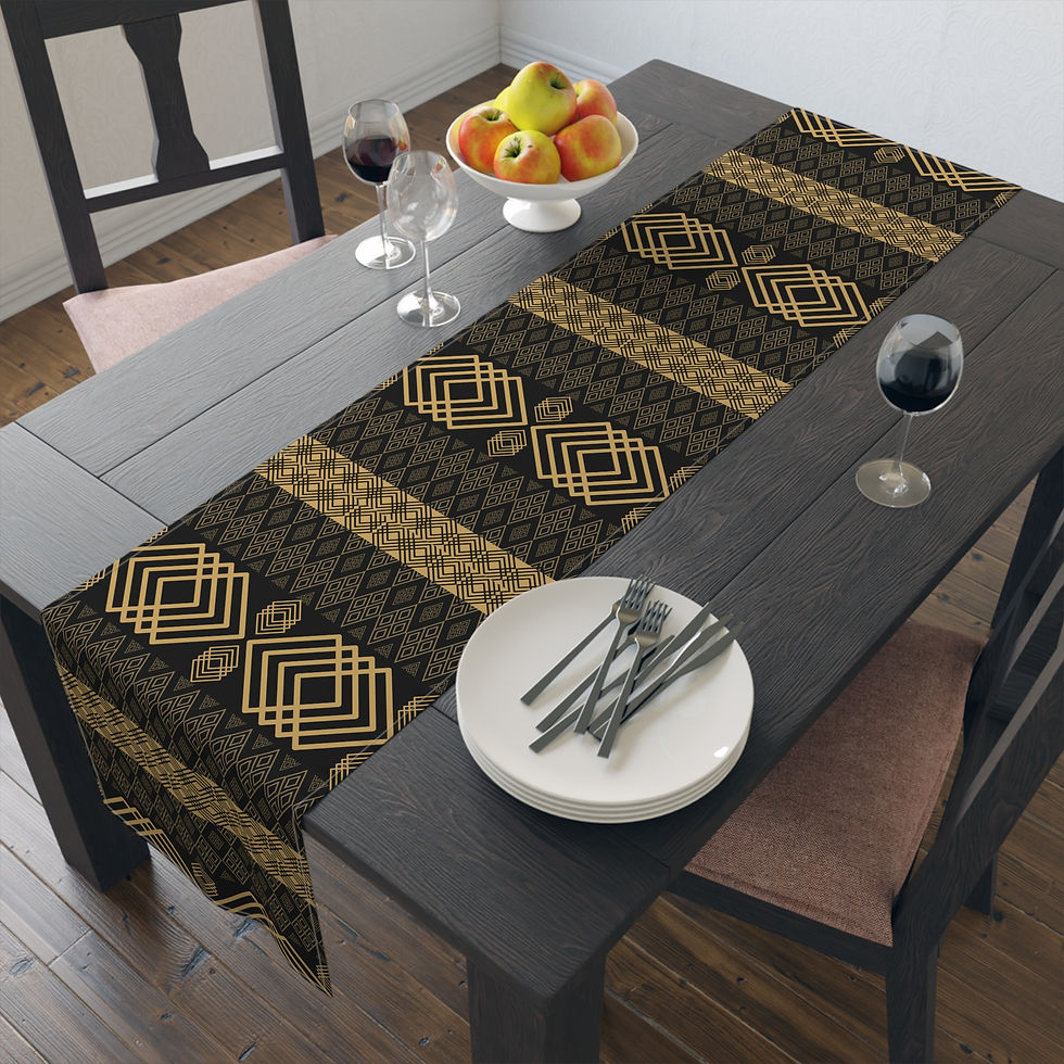 Thumbnail: Elegant Black and Gold Geometric Table Runner | Home Decor |Table Decoration