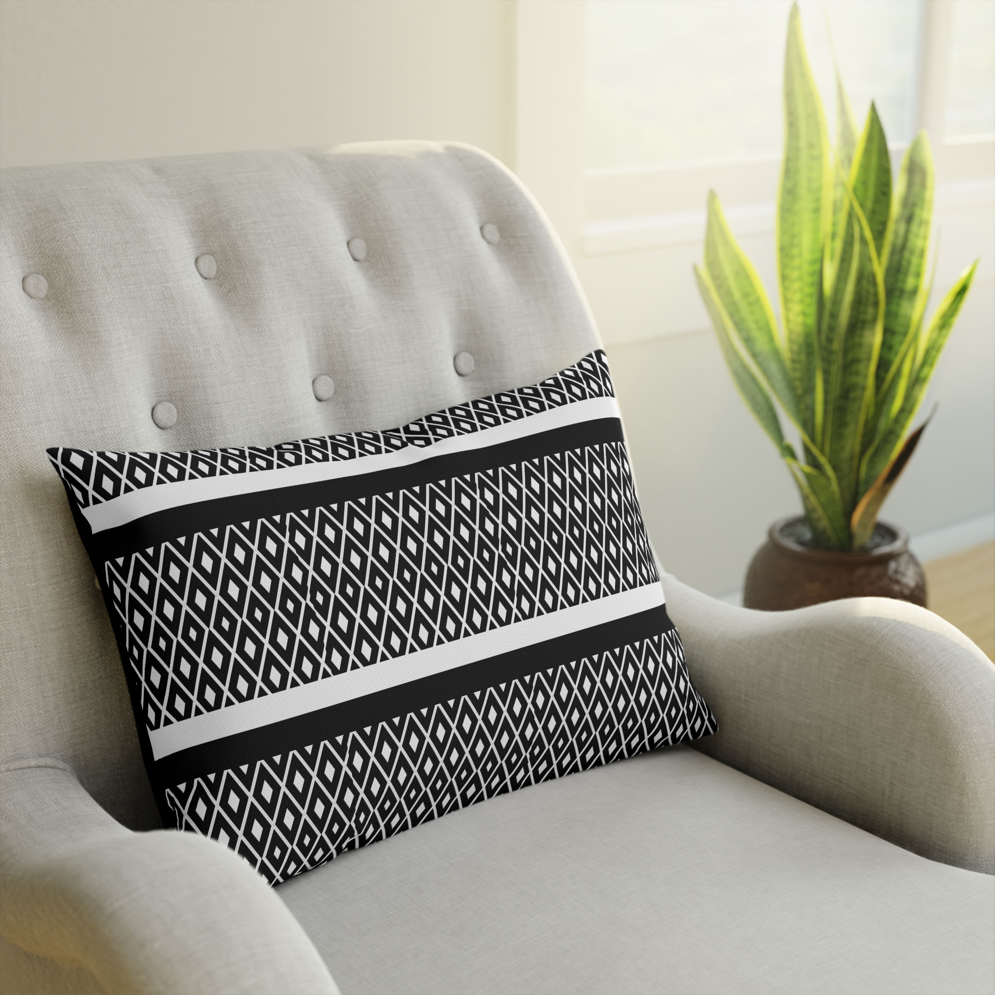 Stylish Geometric Cushion. Bold  Black and White Contemporary Design.Mix & Match