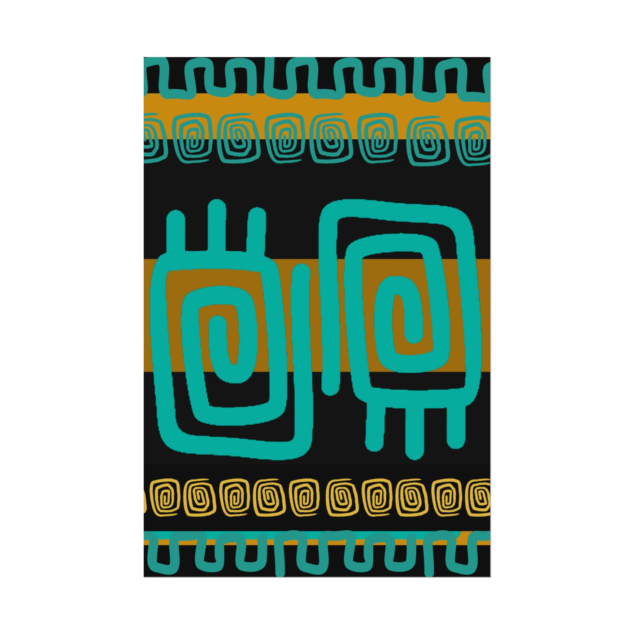 Modern Inca Style Glyph Line Motif - Art Print - Contemporary Rolled Poster  