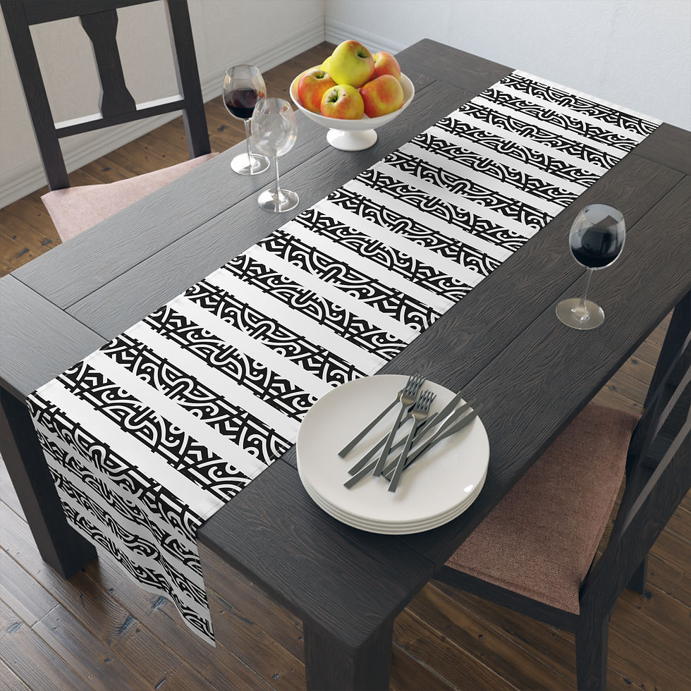 Thumbnail:  Minimalist Black and White Mayan Table Runner – Designer Dining Décor
