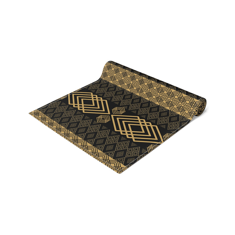 Thumbnail: Elegant Black and Gold Geometric Table Runner | Home Decor |Table Decoration