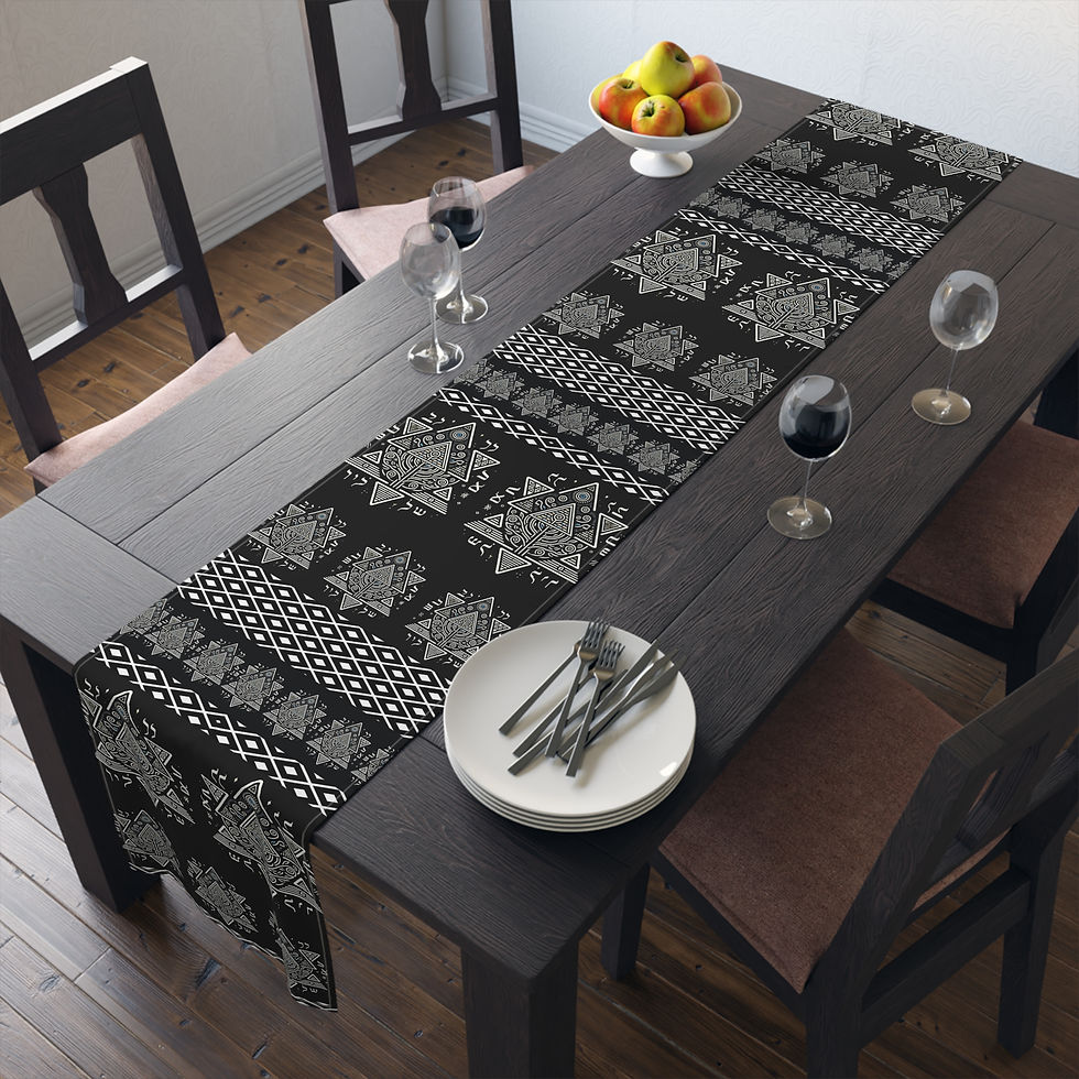 Thumbnail: Black & Silver Geometric Tribal Table Runner | Stylish Home Décor Accessory