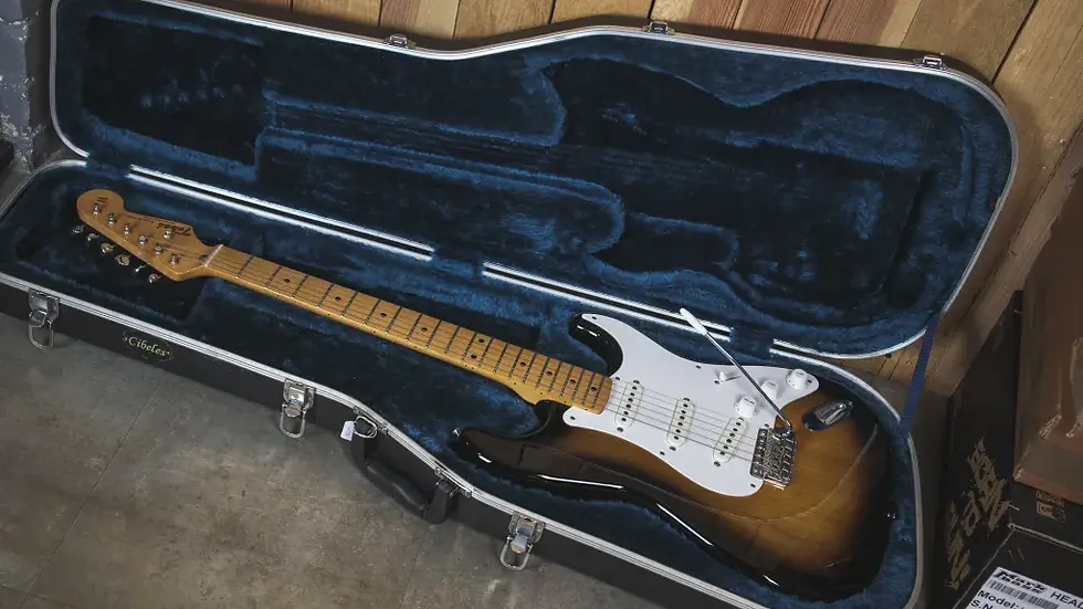 Thumbnail: The 2016 Tokai TST50 nestled in its hardcase, providing safe storage for this immaculately preserved guitar.