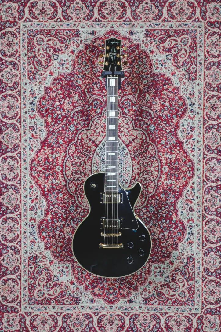 Early 1990s Epiphone Les Paul Custom Black full front view