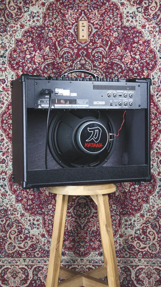 Rear view showcasing the speaker and amp design.