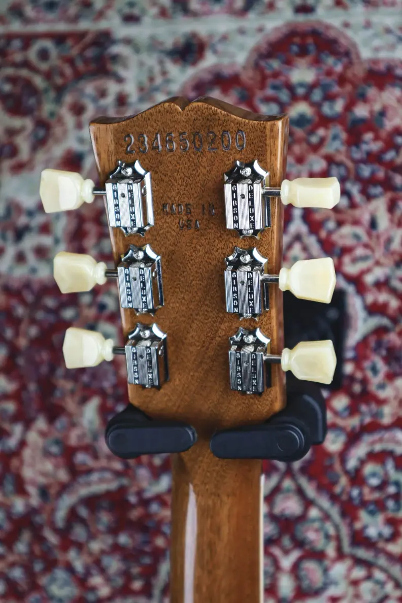 Thumbnail: Gibson Les Paul Standard P-90 Goldtop rear headstock serial number view