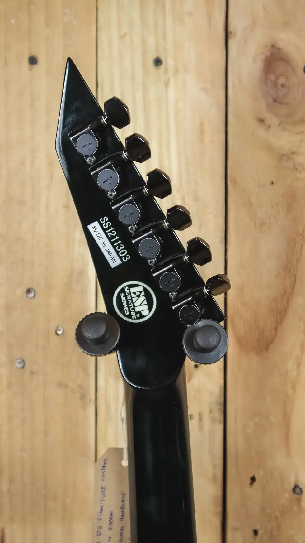 Thumbnail: Back of the headstock on ESP Jeff Hanneman Custom guitar with serial number and tuners