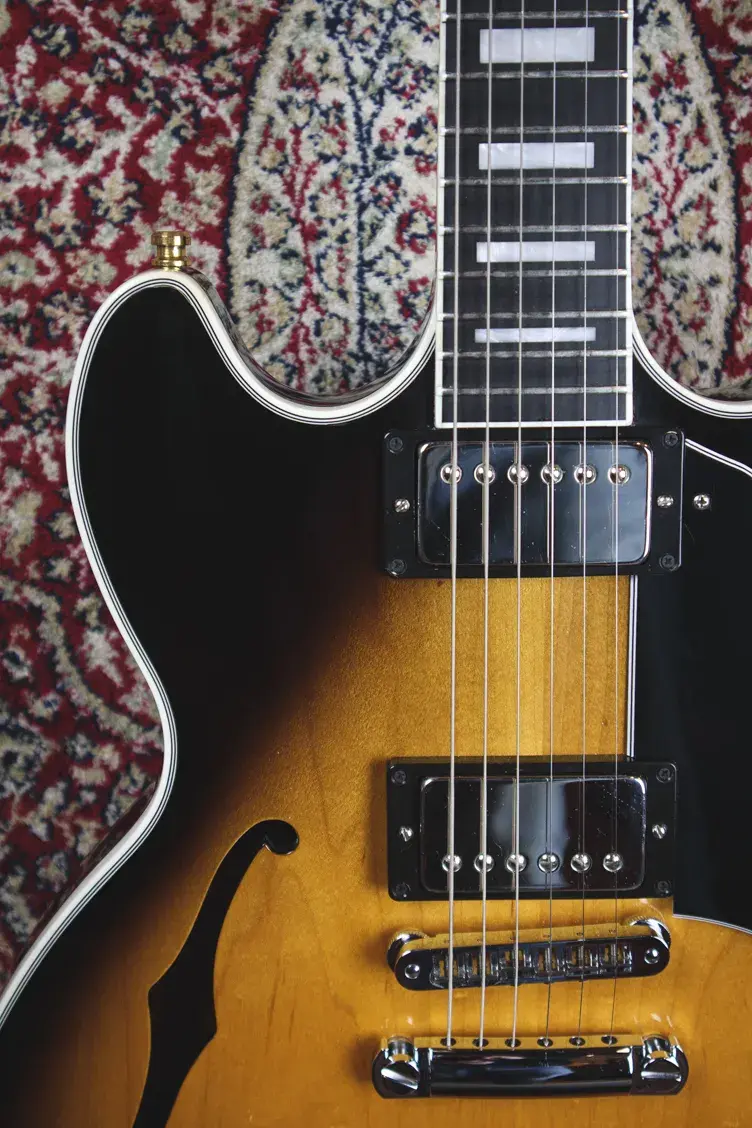 Thumbnail: Gibson humbuckers and f-hole detail on Midtown Custom