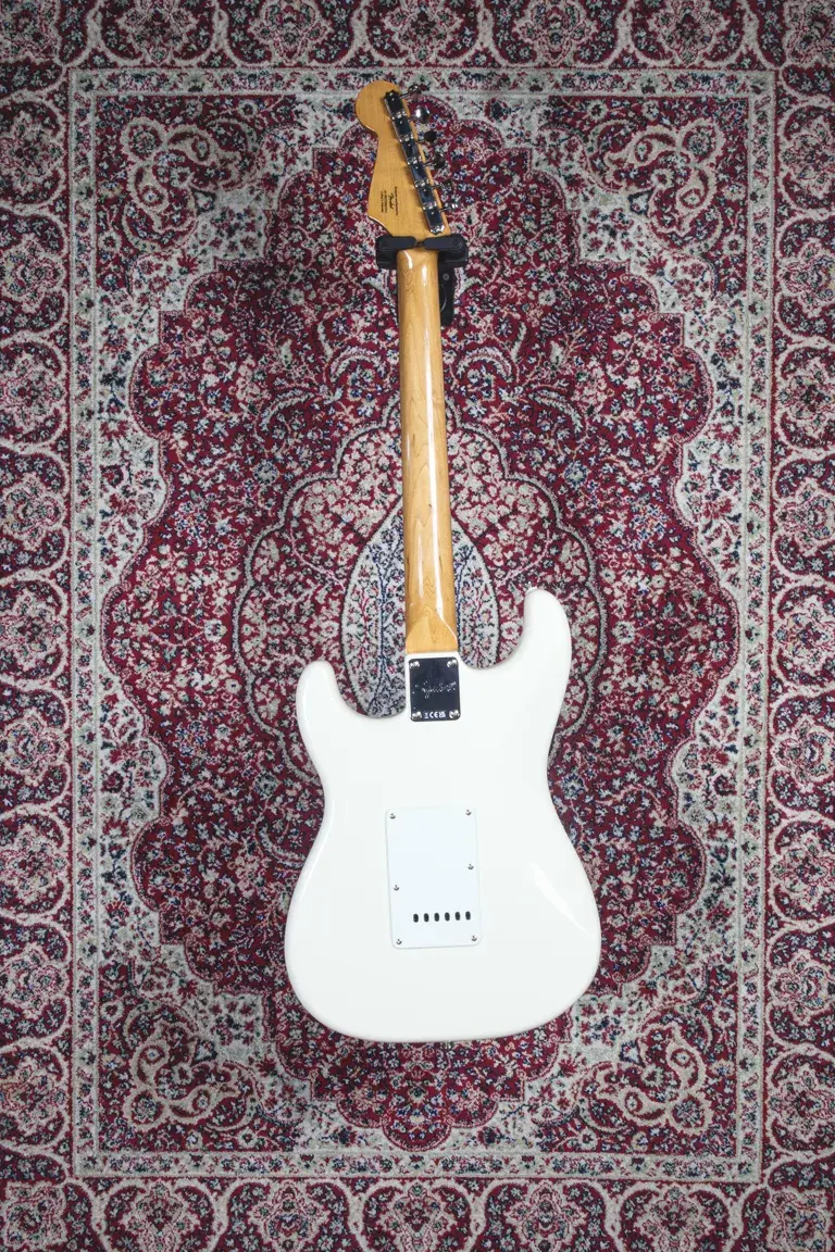 Rear view of Squier Classic Vibe Strat showing body and tinted maple neck