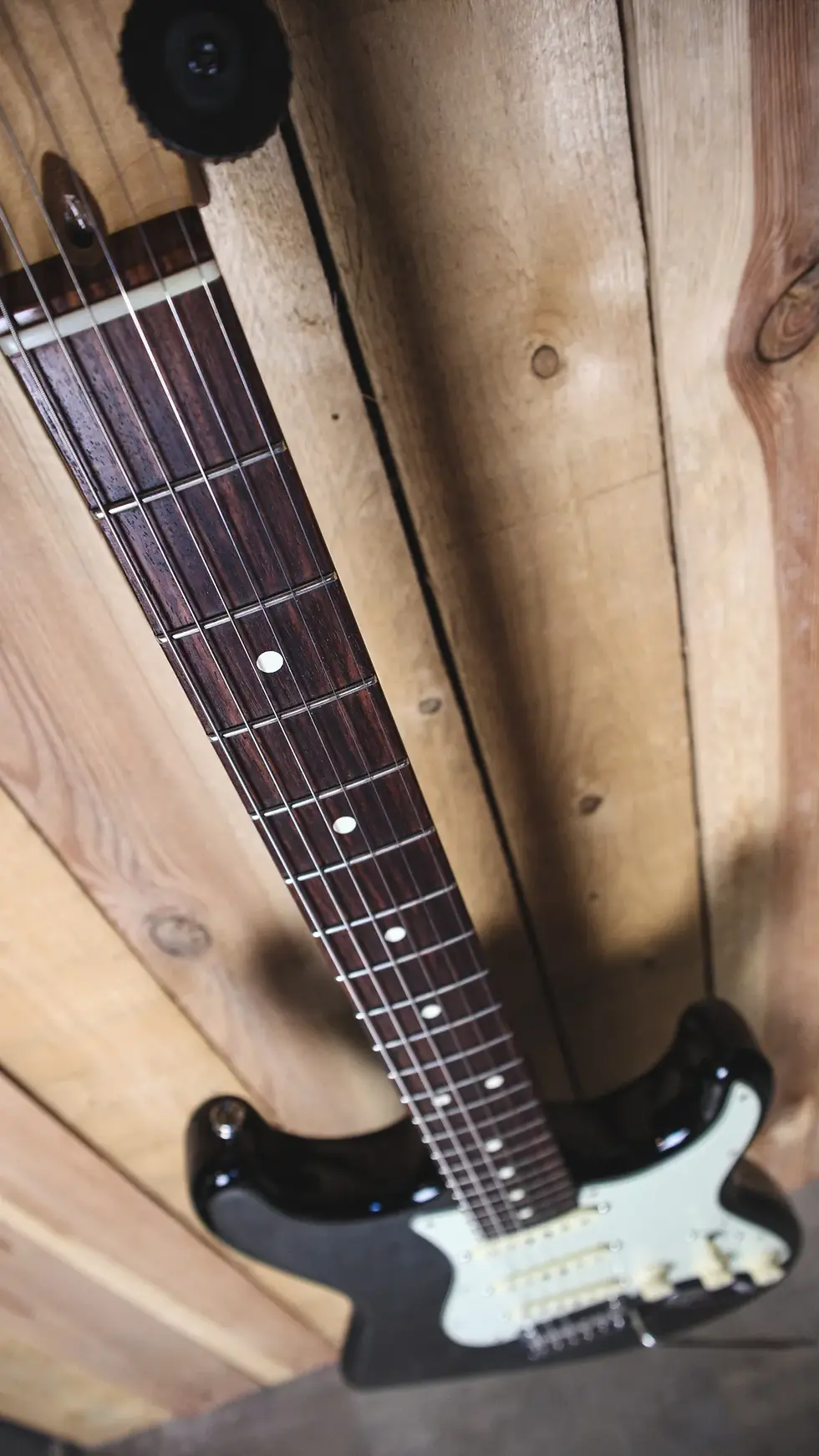 Thumbnail: Fretboard View of Fender American Professional Stratocaster in black