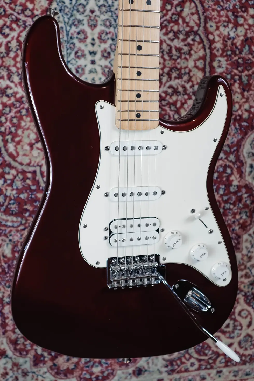Thumbnail: Fender Stratocaster HSS body close up Midnight Wine finish