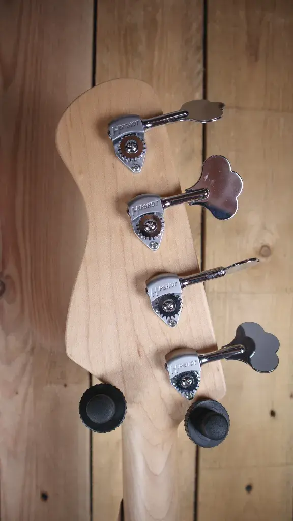 Thumbnail: Close-up of the back of headstock of the Marco Bass N1 Bass Guitar in Lau Blue.