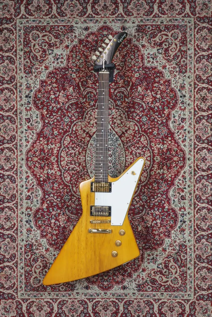 Epiphone 1958 Korina Explorer Aged Natural full front view
