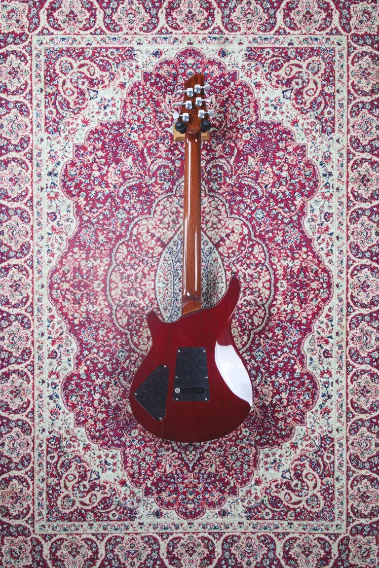 Full body angled shot of 1992 Patrick Eggle Berlin Pro in Cherry Sunburst
