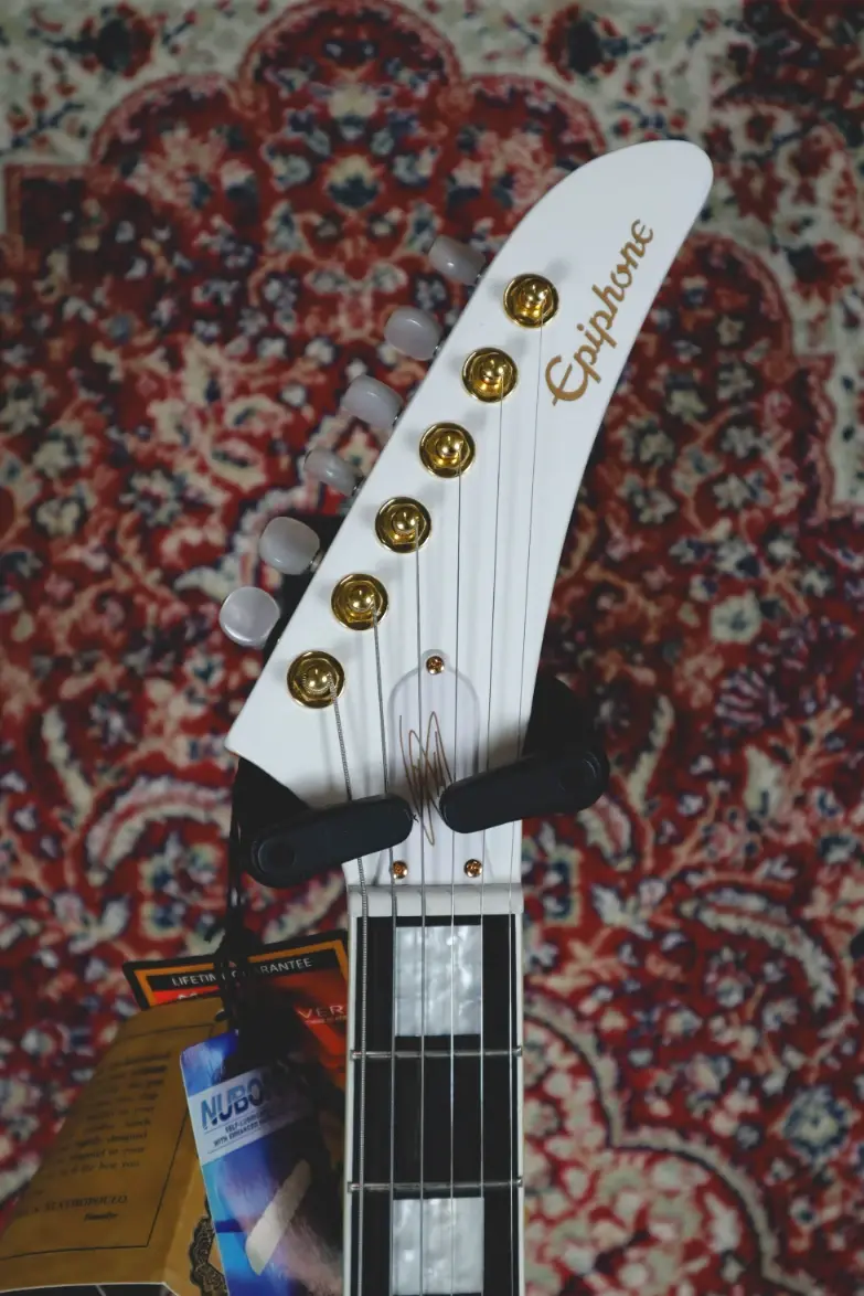 Thumbnail: Epiphone Lzzy Hale Explorer headstock signature detail