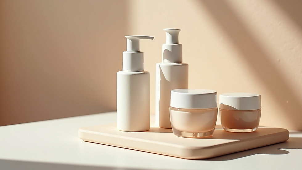 High angle view of a skincare kit with soothing creams and serums