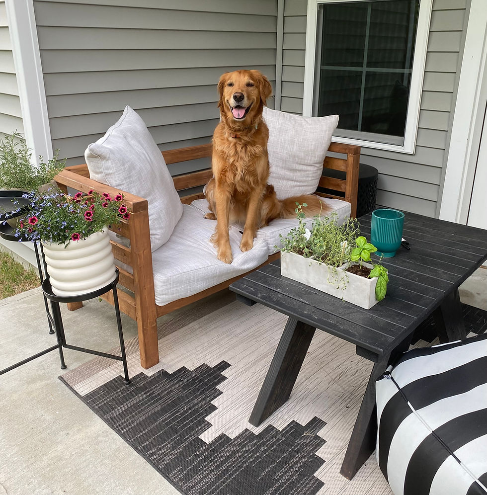 A couch and table I built for our back patio (with the cutest model)