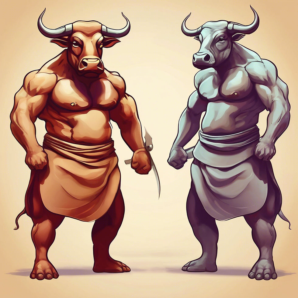 AI Art regeneration: Power, angry oxes negotiating.