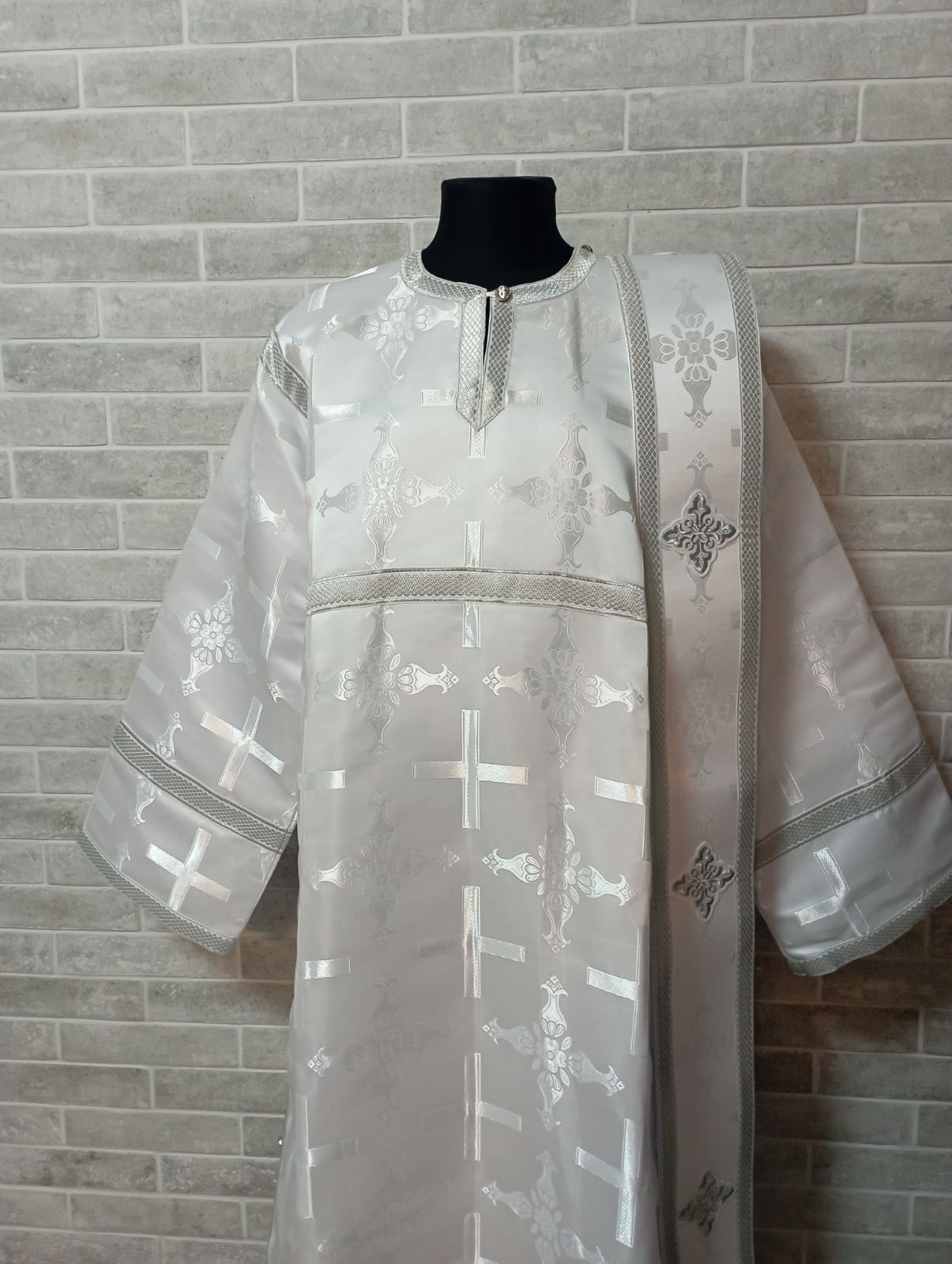 White/silver Deacon's sticharion - Yellow/maroon Orthodox Vestment - Deacons set