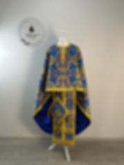 Greek style priest vestment - Phelon made of blue floral pattern brocade