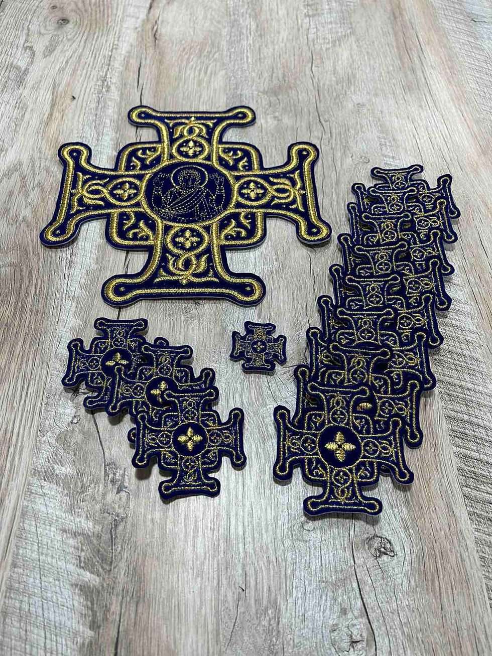 Thumbnail: Set of 16 embroidered crosses for vestment - Patch crosses appliques set