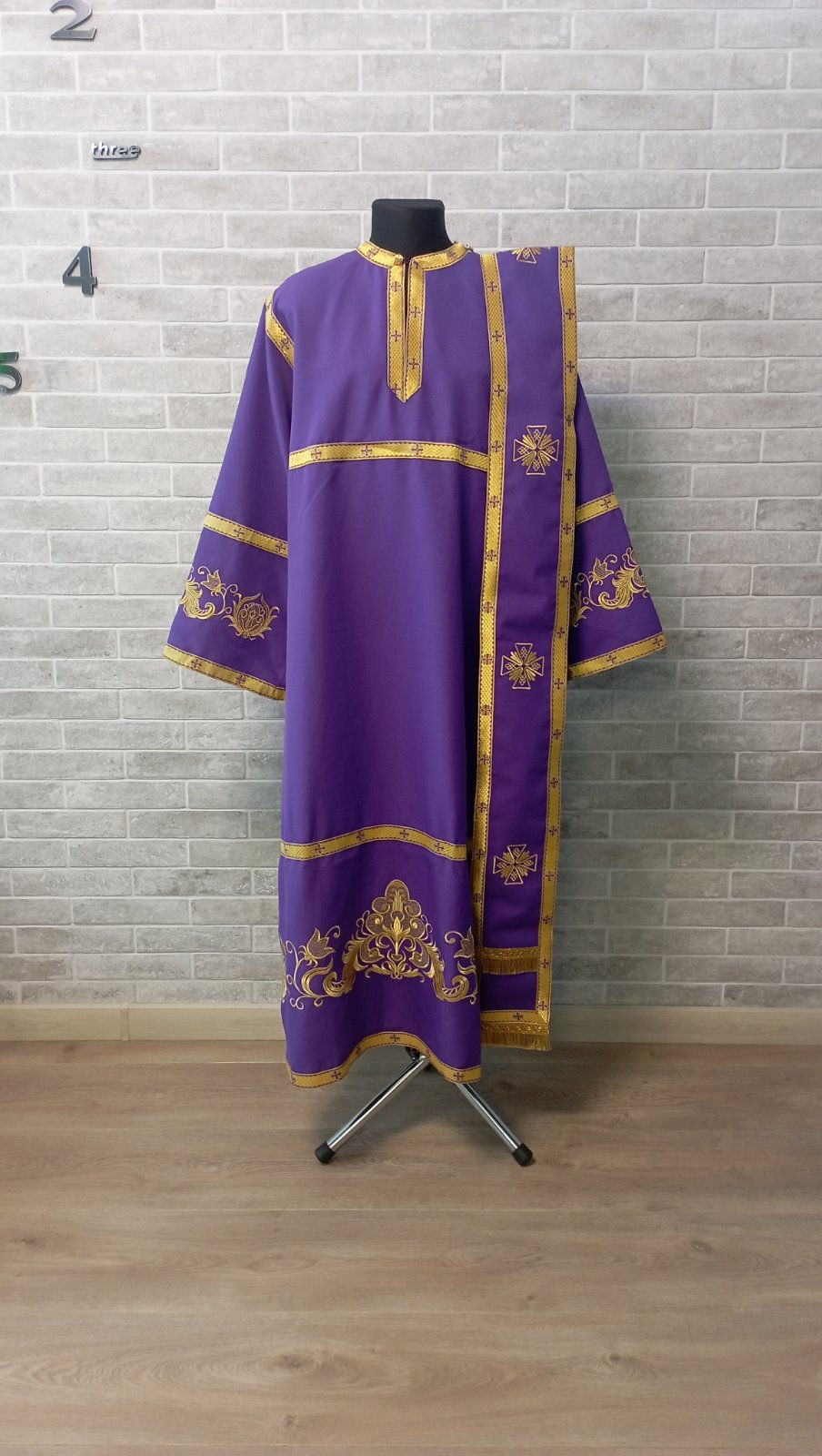 Thumbnail: Embroidered protodeacon's sticharion in gabardine - Deacon's alb - Orthodox set