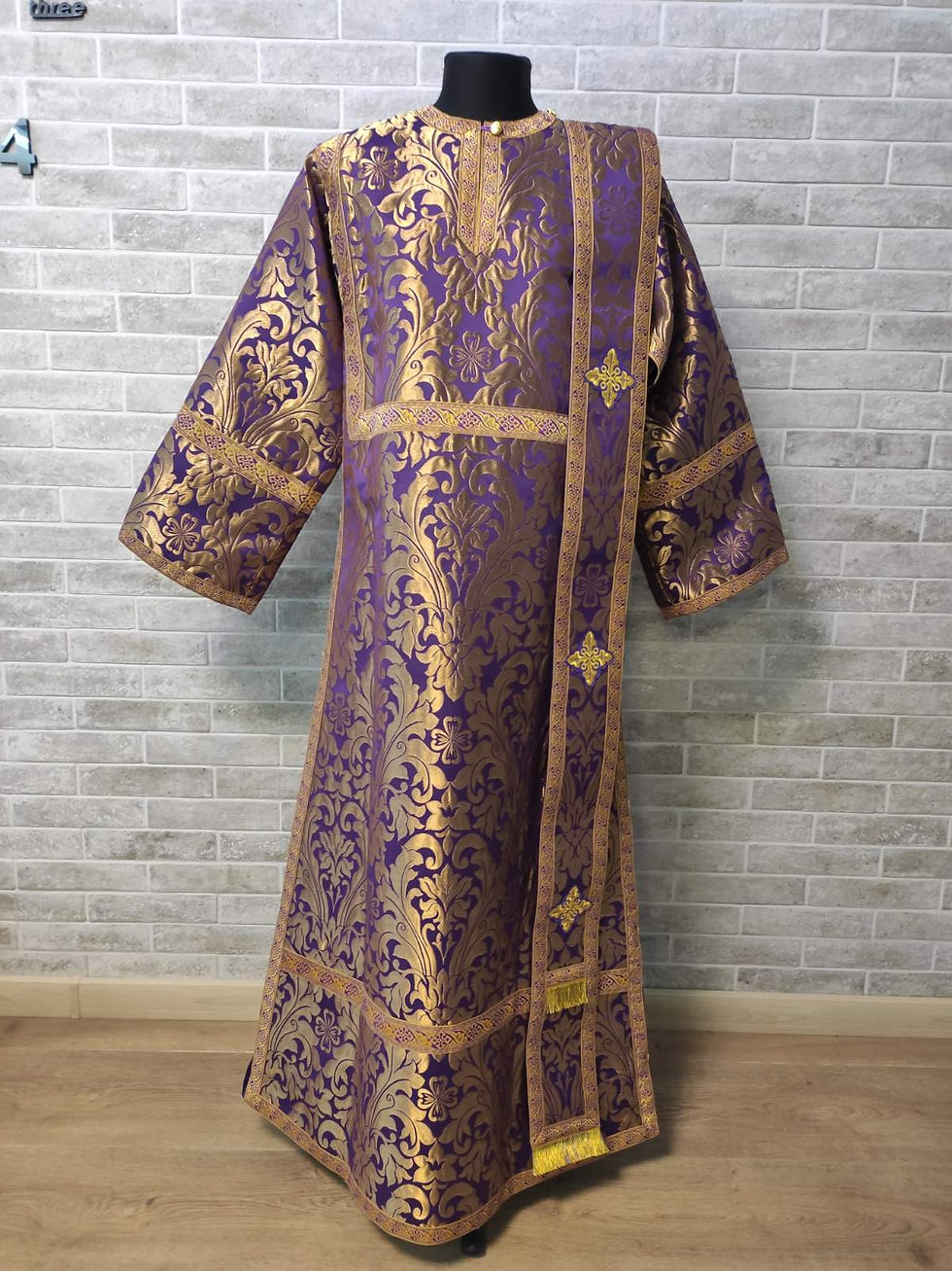 Thumbnail: Protodeacon vestments set in metallic brocade - Deacon's sticharion in metallic