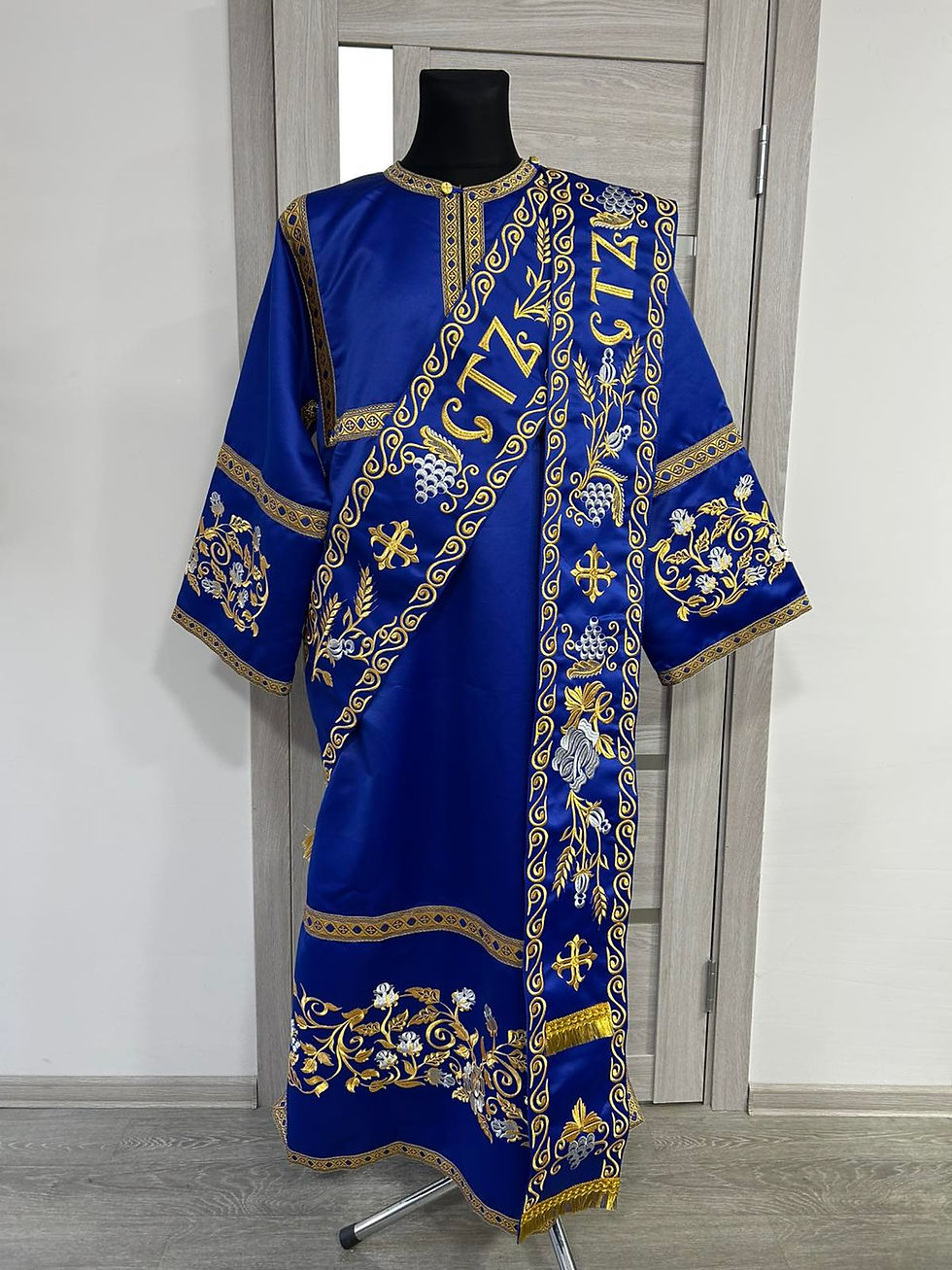 Thumbnail: Embroidered Deacon's Vestment with Slavic double orar - Protodeacon's blue orar
