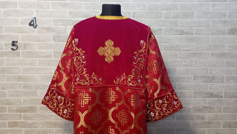 Thumbnail: Combined embroidered and brocade sticharion - Stichar with the embroidery on red