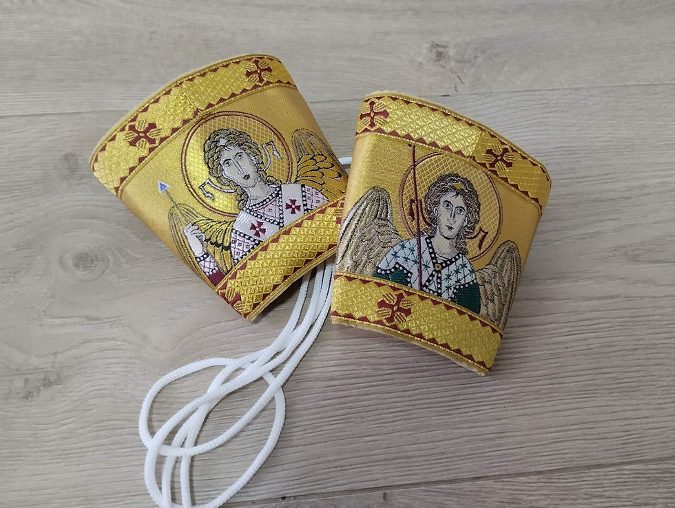 Thumbnail: Communion set in Greek brocade - Stole and cuffs- Priest's set with icons