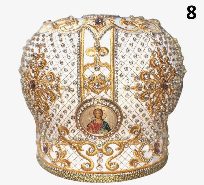 Thumbnail: White & Gold Mitra - Сrown - Mitre - Miter - Mithra - Mithras - Orthodox mitra