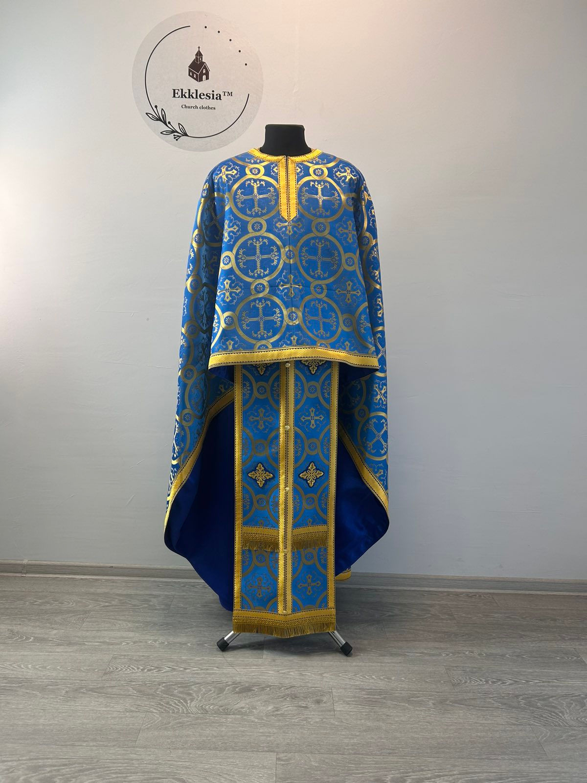 Liturgical vestment - Priest vestment on blue brocade - Church garment
