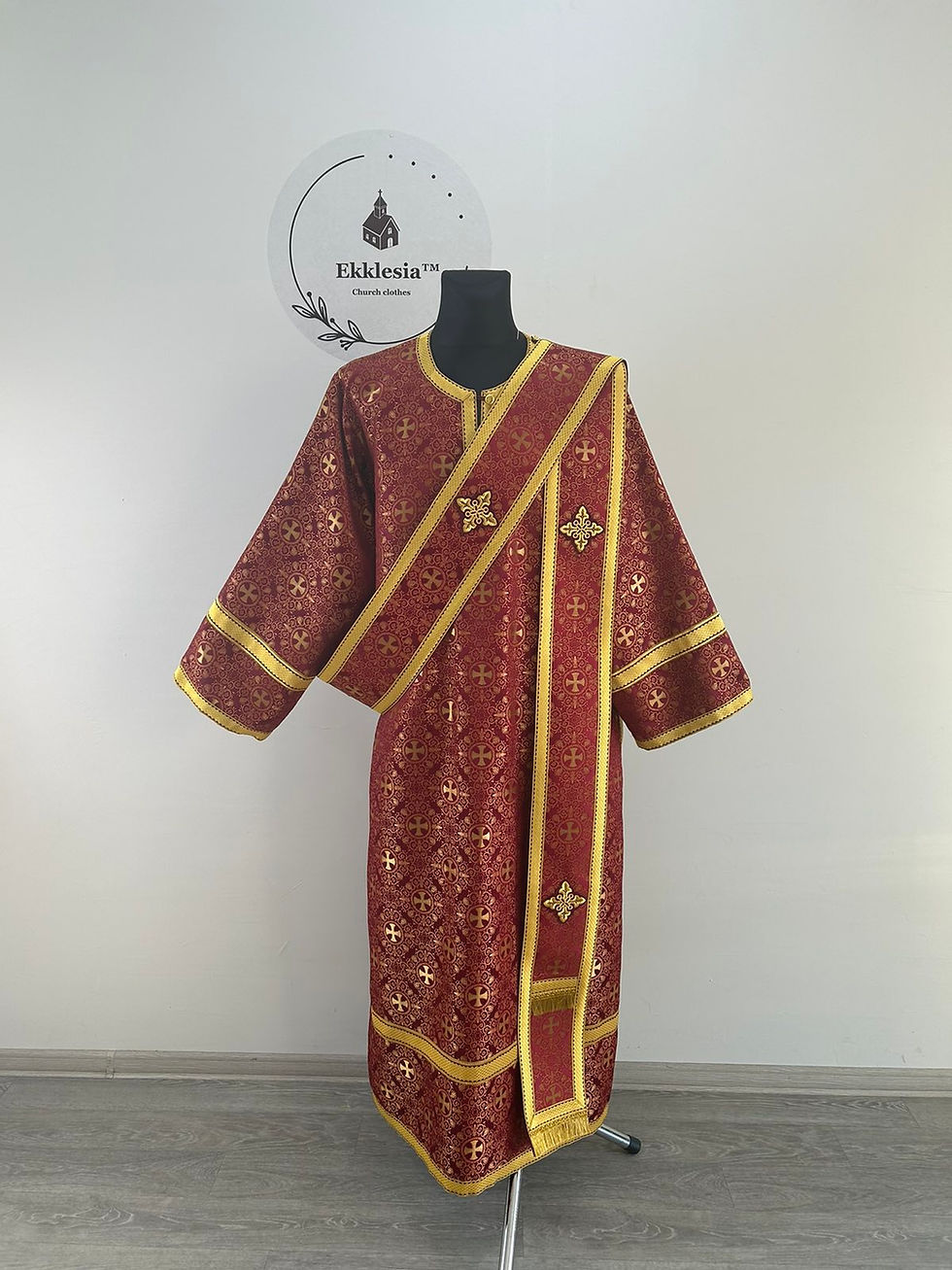 Thumbnail: Church vestment set - Orthodox sticharion, orar, and cuffs on brocade - Deacon