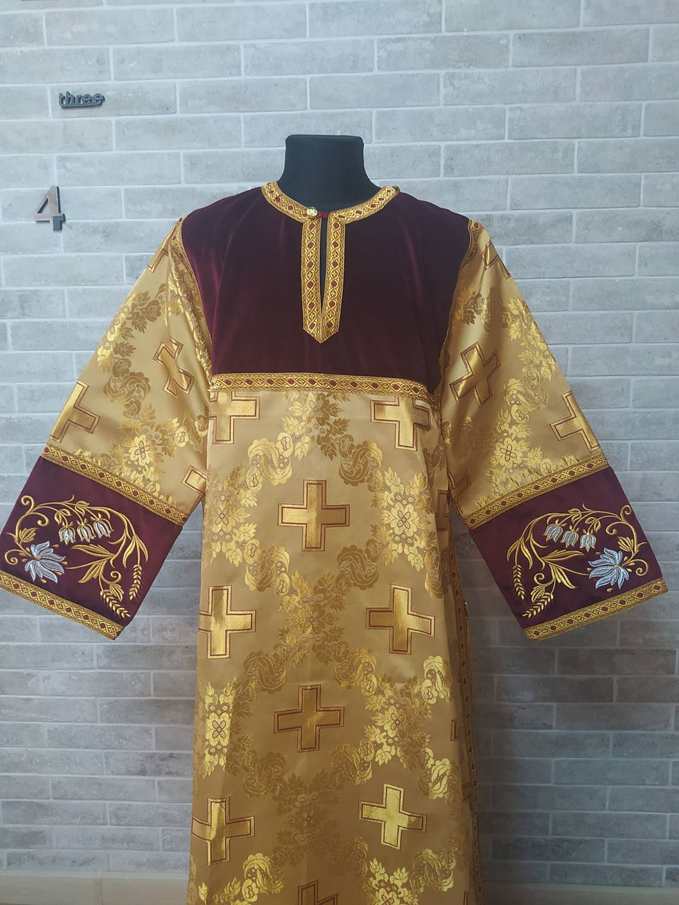 Thumbnail: Combined velvet and brocade Protodeacon's sticharion with Double Greek orarion