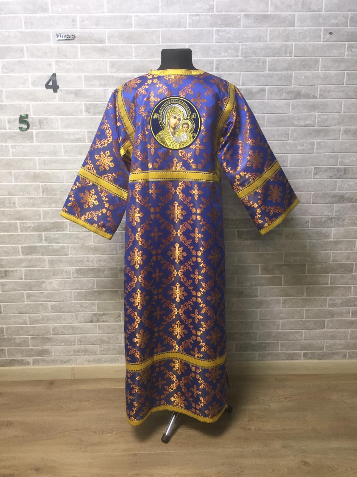 Brocade stichar with icon on the back - Altar server reader robe - Sticharion