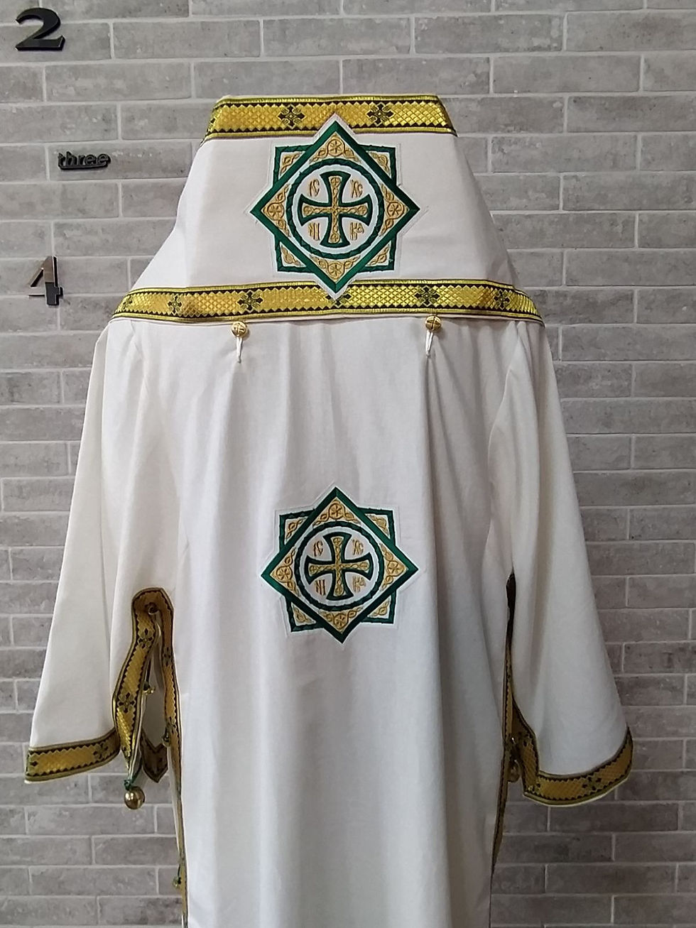 Thumbnail: White Bishop's Vestments with green trims - Vestments for Bishop - Archbishop