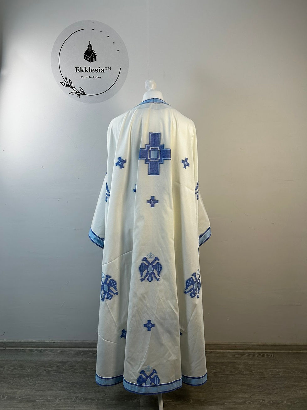 Thumbnail: Greek vestment set - Liturgical priest vestmet set in white-blue fabric