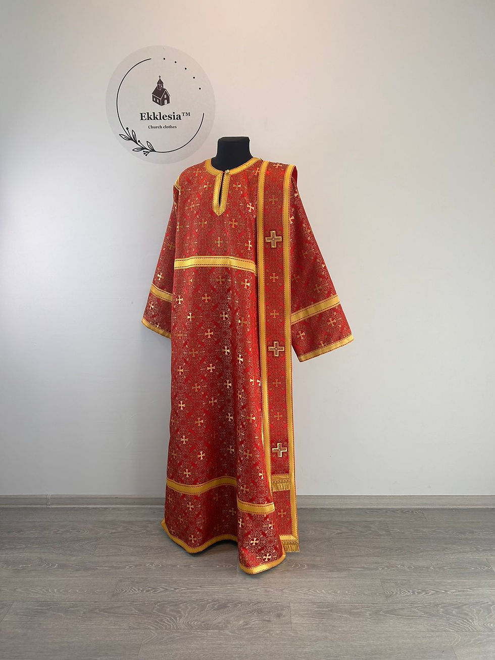 Thumbnail: Church vestment set - Orthodox sticharion, orar, and cuffs on brocade - Deacon