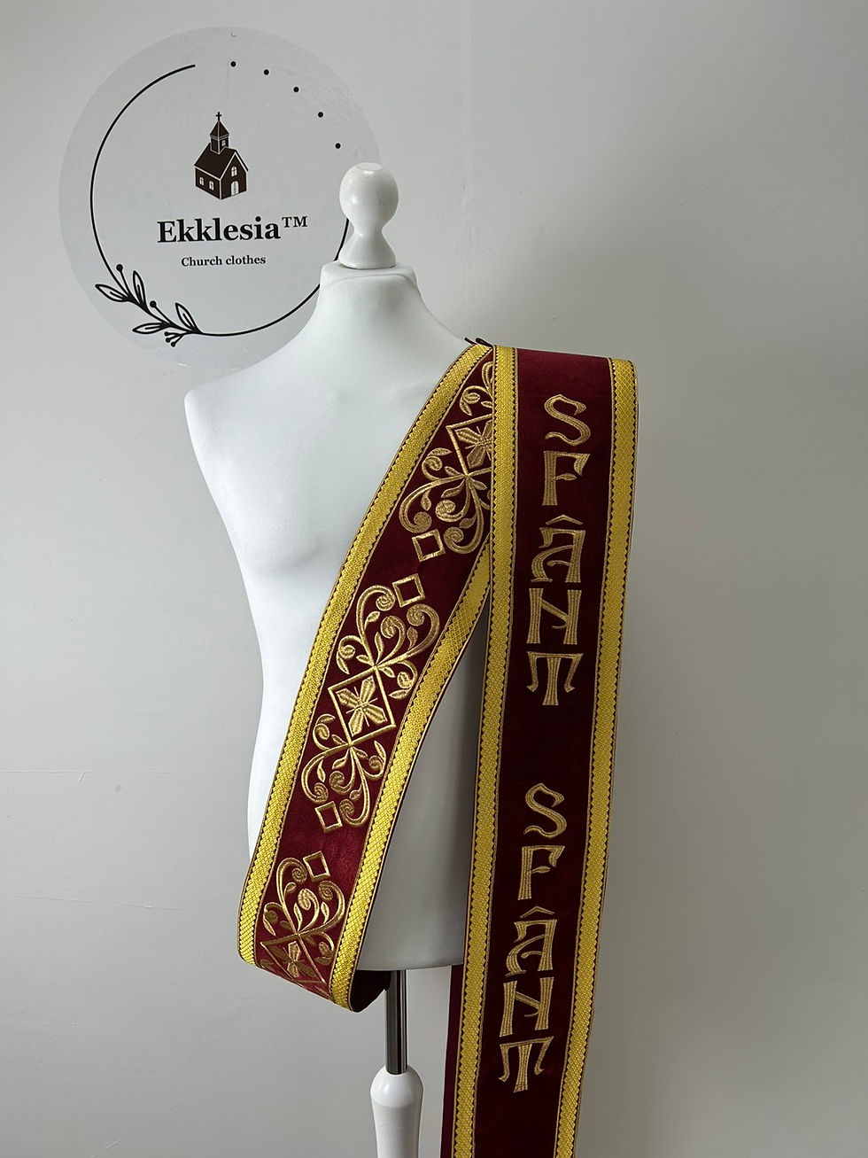 Thumbnail: Velvet embroidered orar for protodeacon - Double orarion with Agios design