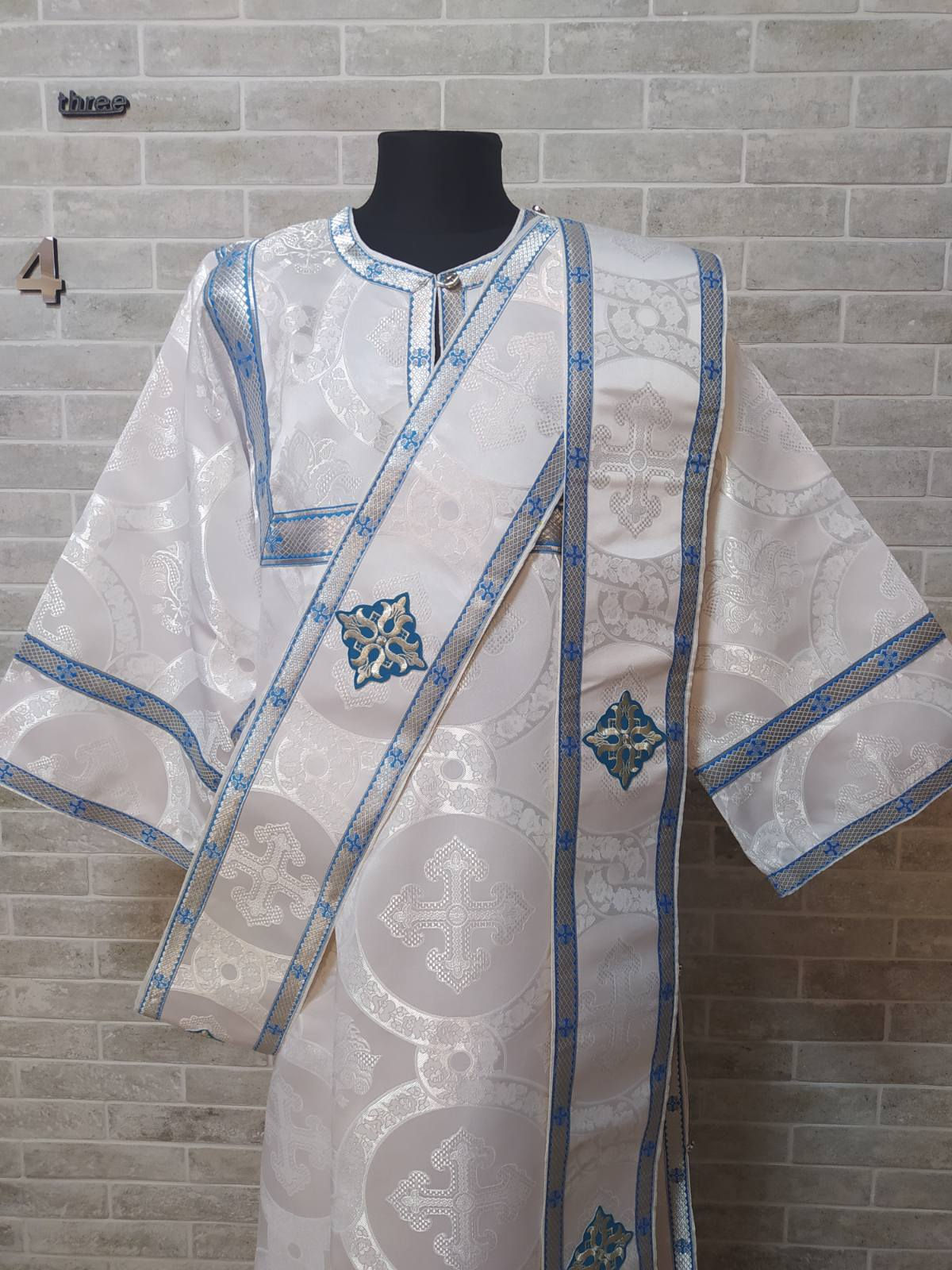 White vestment with blue trim for protodeacon - Deacon's alb - Orthodox Liturgic